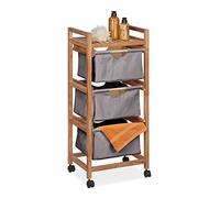 Relaxdays Étagère, 1 Surface Ouverte & 3 corbeilles en Tissu, HxLxP: 96x43,5x33,5 cm, Bois de Noyer, Nature - Gris