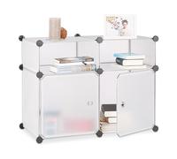 Relaxdays Étagère 4 cubes rangement DIY armoire compartiments plastique chaussures modulable 56 x 75 x 37cm, transparent, 37 x 74,5 x 56 cm