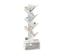 Relaxdays Étagère, 6 Niveaux, H x L x P : 113 x 38 x 20 cm, Design Arbre, Livres & CD, Rangement, étagère Salon, Blanche