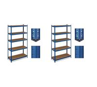 Relaxdays Étagère à Charge Lourde, 5 Niveaux, HxLxP : 180x100x40 cm, jusqu'à 500 kg, Acier, pour Garage & Cave, Bleu (Lot de 2)