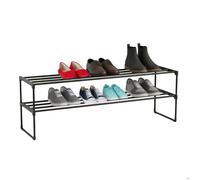 Relaxdays Étagère à chaussures 2 niveaux, 38x117x30 cm, métal, noir, emboîtable, 15-18 paires, gain de place