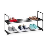 Relaxdays Étagère à chaussures 2 niveaux, 38x92x30 cm, métal, gain de place | noir, emboîtable, 12-15 paires