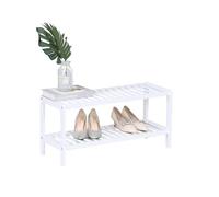 Relaxdays Étagère à Chaussures, 2 Niveaux, 6 Paires, H×L×P: 33,5×70×24,5 cm, tablettes ajourées, Bambou, Blanc