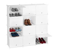 Relaxdays Étagère à Chaussures, 24 Compartiments, 12 Portes, Plastique et métal, HxLxP : env. 125 x 125 x 32 cm, Blanche