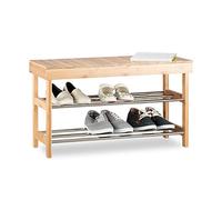Relaxdays Étagère à chaussures Banquette, Rack chaussures Bambou 6 paires, Banc Espace Rangement, 43x74x30 cm, Nature