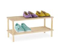Relaxdays Étagère à chaussures bois, meuble étroit à 2 niveaux, jusqu’à 4 paires, H x L x P : 29,5 x 63 x 26 cm, nature