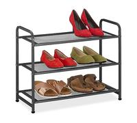 Relaxdays Étagère à Chaussures compacte, pour 6 Paires, en métal, 3 Niveaux, H x L x P : 48 x 60 x 25 cm, Noire