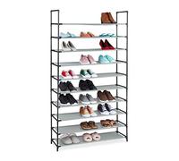 relaxdays Étagère à Chaussures, emboîtement, Tissu, 10 Niveaux, 50 Paires, 176,5 x99x29,5 cm, Gris