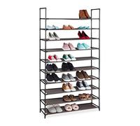 relaxdays Étagère à Chaussures, emboîtement, Tissu, 10 Niveaux, 50 Paires, 176,5 x99x29,5 cm, Marron