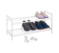 Relaxdays Étagère à Chaussures en métal, 2 Niveaux, empilable, Porte-Chaussures HLP 33,5x70x26 cm, pour 6 Paires, Blanc