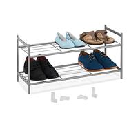 Relaxdays Étagère à Chaussures en métal, 2 Niveaux, empilable, Porte-Chaussures HLP 33,5x70x26cm, pour 6 Paires, argenté