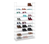 Relaxdays Étagère à Chaussures en Tissu, HLP : 175,5x100x29 cm, 50 Paires, 10 étages, système d'emboîtement, XXL, Blanc