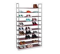 Relaxdays Étagère à Chaussures en Tissu, HLP: 175,5x100x29cm, 50 Paires, 10 étages, système d'emboîtement, XXL, Bordeaux