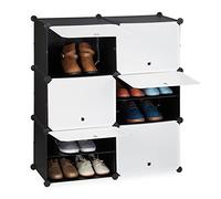 Relaxdays Étagère à Chaussures, Moderne, système d’emboîtement, 12 Compartiments, 6 Portes, HLP 95x85x32 cm, Blanc-Noir
