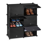 Relaxdays Étagère à Chaussures, système d’emboîtement, 12 Compartiments, 6 Portes, HLP 95x85x31,5 cm, Noire, Noir