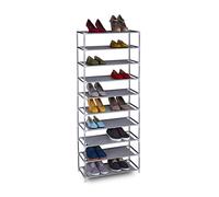 Relaxdays Étagère à Chaussures, système d'emboîtement, Tissu, 10 Niveaux, pour 30 Paires, 150x62x28cm, Gris