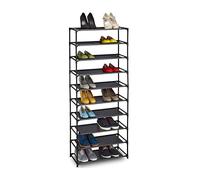 Relaxdays Étagère à Chaussures, système d'emboîtement, Tissu, 10 Niveaux, pour 30 Paires, 150x62x28cm, Noir