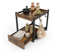 Relaxdays Étagère à épices, 2 Niveaux, MDF & Acier, Marron-Noir | Dimensions : H x L x P = 31 x 34 x 27 cm, étagère de cuisine avec crochets