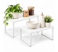 Relaxdays étagère à épices 2x, placard/plan de travail, blanche | H : 14/16 cm, L x P : 30 x 18,5 cm, étagère de cuisine empilable, MDF, métal, range-épices