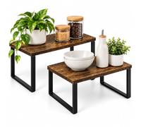 Relaxdays étagère à épices 2x, placard/plan de travail, marron/noir | H : 14/16 cm, L x P : 30 x 18,5 cm, étagère de cuisine empilable, MDF, métal, range-épices