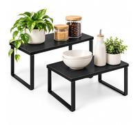 Relaxdays étagère à épices 2x, placard/plan de travail, noire | H : 14/16 cm, L x P : 30 x 18,5 cm, étagère de cuisine empilable, MDF, métal, range-épices