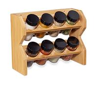Relaxdays Étagère à épices bambou, 8 pots verre, Présentoir à épices, organiseur 2 étages, rangement, nature
