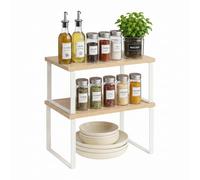 Relaxdays Étagère à épices, en Lot de 2, Blanc Naturel | Étagère de cuisine, armoire et plan de travail ; porte-épices empilables ; MDF et fer