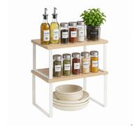 Relaxdays Étagère à épices, lot de 2, empilable, pour placard et plan de travail, MDF et métal, blanc naturel