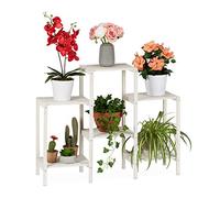 Relaxdays Etagère à Fleurs en Bois, Espace de Rangement pour Plantes, Escalier à Fleurs décoratif d’intérieur, Blanc, M