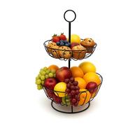 Relaxdays Etagère à fruits à deux niveaux, noir | panier moderne en métal pour fruits et légumes
