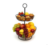 Relaxdays Etagère à fruits à deux niveaux, panier moderne en métal pour fruits et légumes, noir