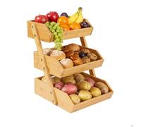 Relaxdays Étagère à fruits en bambou 3 niveaux H x L x P 41 x 33 x 30 cm support pour fruits légumes et pâtisseries.