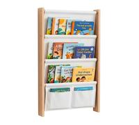 Relaxdays étagère à livres 5 poches en tissu fixation murale pour enfants H x L x P : 80 x 44 5 x 6 cm MDF blanc