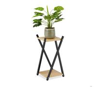 Relaxdays Étagère à plantes, 2 surfaces effet bois, tabouret moderne fleur, HLP : 57x29x29 cm, colonne, noir-brun clair