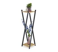 Relaxdays Étagère à Plantes, 2 Surfaces Effet Bois, Tabouret Moderne Fleur, HLP : 99x29x29 cm, Colonne, Noir-Brun Clair