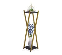 Relaxdays Étagère à Plantes, 2 Surfaces Effet marbre, Tabouret Moderne Fleur, HxLxP : 99x29x29 cm, Colonne, doré-Noir
