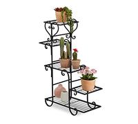 Relaxdays Étagère à Plantes en métal, Vintage, HxLxP : 75x56x23 cm, escabeau Fleurs, intérieur, 5 emplacements, Noir