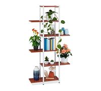 Relaxdays Étagère à plantes, escalier fleurs, 6 niveaux, HLP 150 x 78 x 24 cm, métal, support intérieur, brun rouge