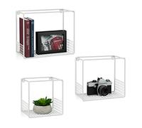 Relaxdays Étagère à Suspendre Lot de 3 Cubes, Support Mural, Meuble Rangement, Grille Grillage, 15 cm, métal, Blanc, Acier, 1 élément
