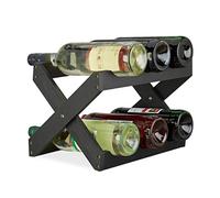 Relaxdays Étagère à Vin Bambou, Forme X, 6 bouteilles, Petit et compact, Range-bouteilles pliant, HLP 22x36x20 cm, noir