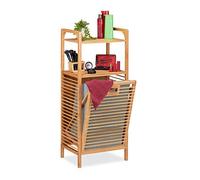 Relaxdays Etagère Bain Corbeille, Bambou, Panier, Sac Linge Sale 95x40x30 cm, Nature Gris, Polyester, MDF, Taille Unique