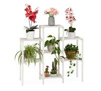 relaxdays Etagère bois, Espace de rangement pour plantes, Escalier à fleurs décoratif d’intérieur, blanc, 86,5 x 95 x 29,5 cm, L