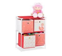 relaxdays Etagère boîtes, Jouets, Fillette, Design Cygnes, Meuble Enfants,HlP:62 x 53 x 30 cm,Blanc/Rouge, Non-tissé, Fer, Plastique