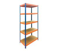 Relaxdays Étagère charge lourde, 200 x 90 x 60 cm, bleu-orange | Charge maximale 875 kg, 5 niveaux en MDF, étagère acier à emboîter pour cave, garage et atelier, bleu-orange