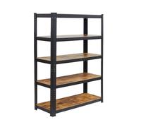 Relaxdays Étagère Charge Lourde, 500 kg, 180x100x30 cm, 5 Niveaux, Aspect Bois, Acier & MDF, Noir/Marron