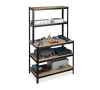 Relaxdays Rayonnage lourd avec établi – 500 kg, 5 niveaux, 180×100×60 cm, MDF/acier, noir