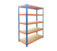 Relaxdays Étagère charge lourde, bleu-orange | H x L x P : 200 x 120 x 60 cm, 875 kg, 5 niveaux MDF, acier, à emboîter