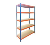 Relaxdays Étagère charge lourde, H x L x P : 200 x 120 x 50 cm, bleu-orange | Charge maximale 875 kg, 5 niveaux en MDF, étagère acier à emboîter pour cave, garage et atelier, bleu-orange