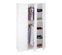 Relaxdays Étagère cubes rangement penderie armoire 11 casiers 2 tringles plastique modulable DIY, Blanc, 37 x 110 x 181 cm