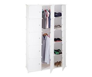Relaxdays Étagère cubes rangement penderie armoire 11 casiers 2 tringles plastique modulable DIY, Blanc, 37 x 110 x 181 cm